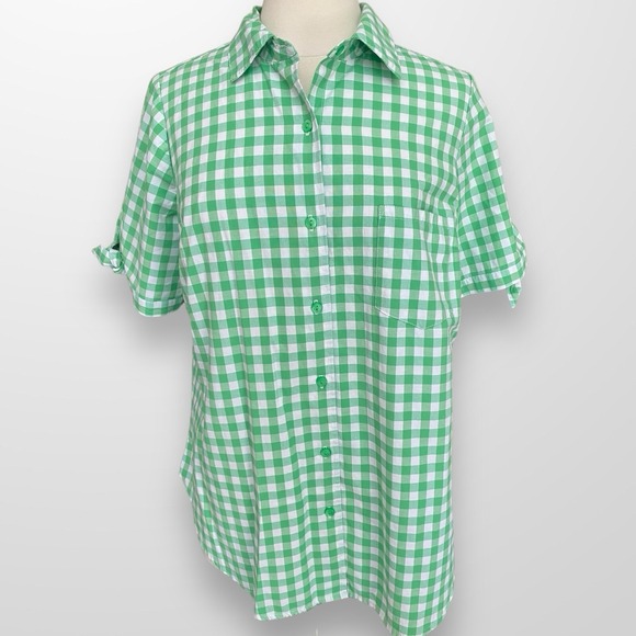 Roaman's Tops - Roamans Womens Size 14 W Blouse Top Shirt Green Gingham Short Sleeve Casual